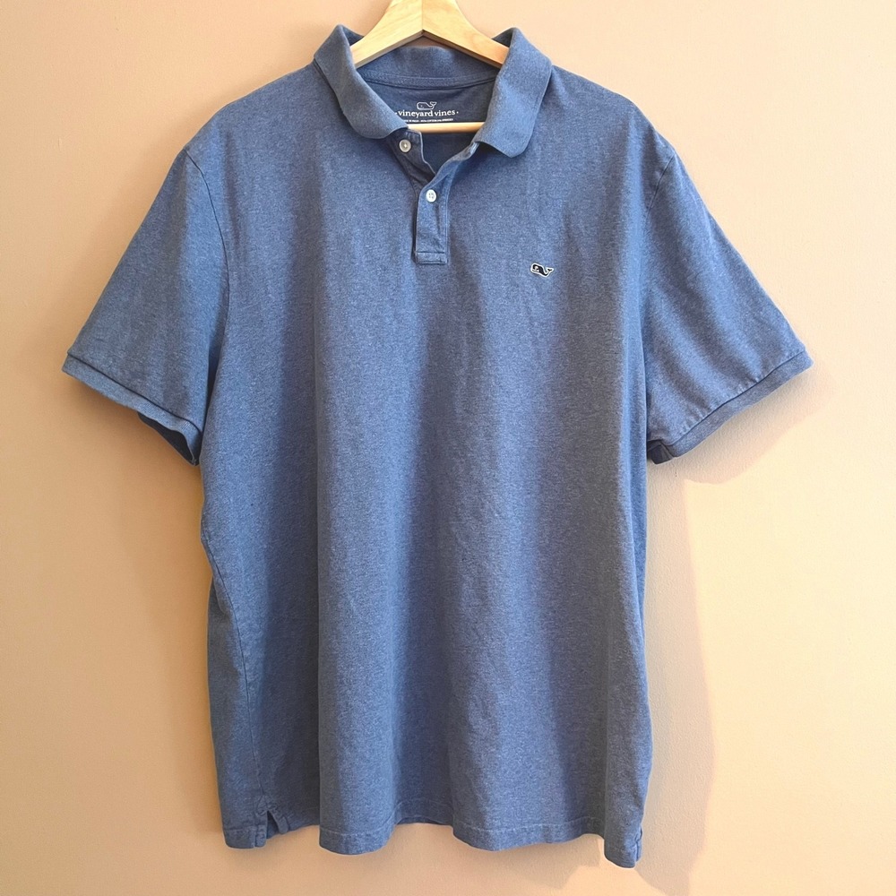 Vineyard Vines Edgartown Polo Shirt Mens XL Blue Heather Cotton Stretch Whale
